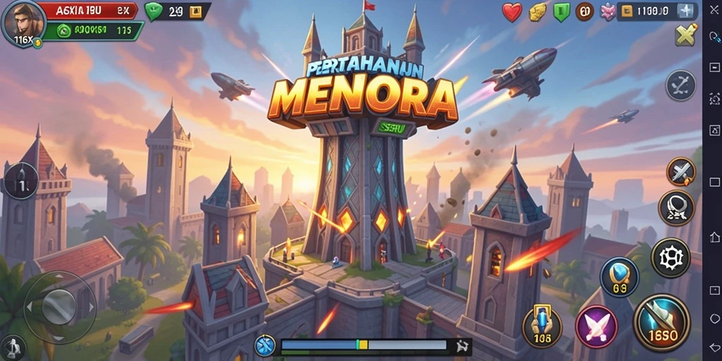 Gameplay seru Tower Defense di 116X dengan menara strategis.