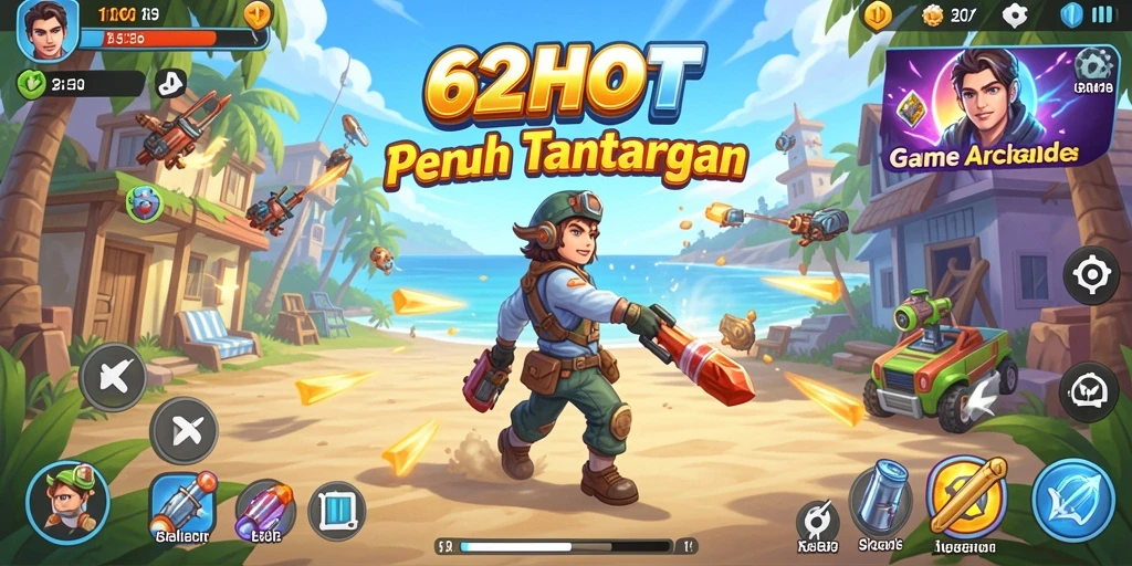 Tangkapan layar utama 62HOT menampilkan gameplay Arcade yang seru dan menantang.