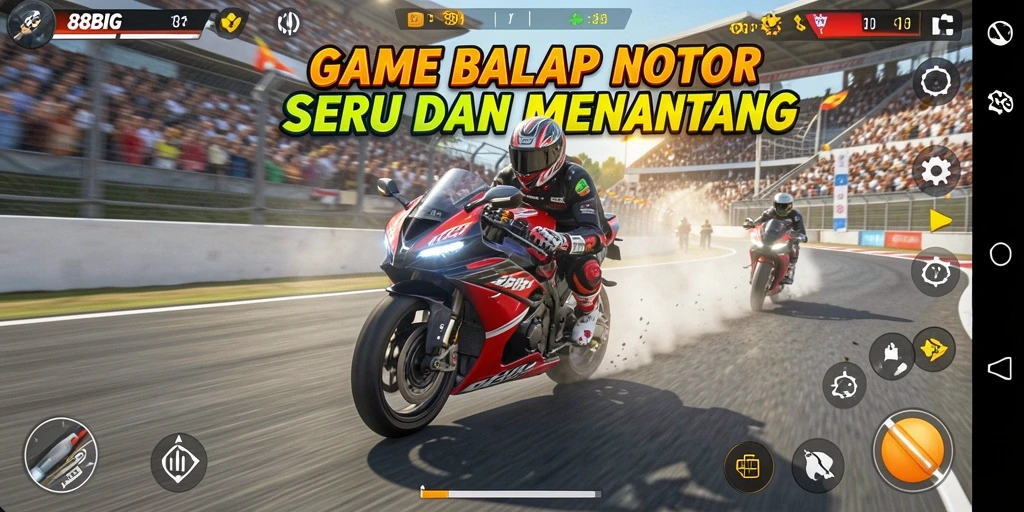 Tampilan gameplay mendebarkan di 88BIG dengan motor dan lintasan seru.