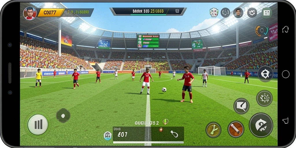 Screenshot C0077 menampilkan aksi sepak bola yang mendebarkan.