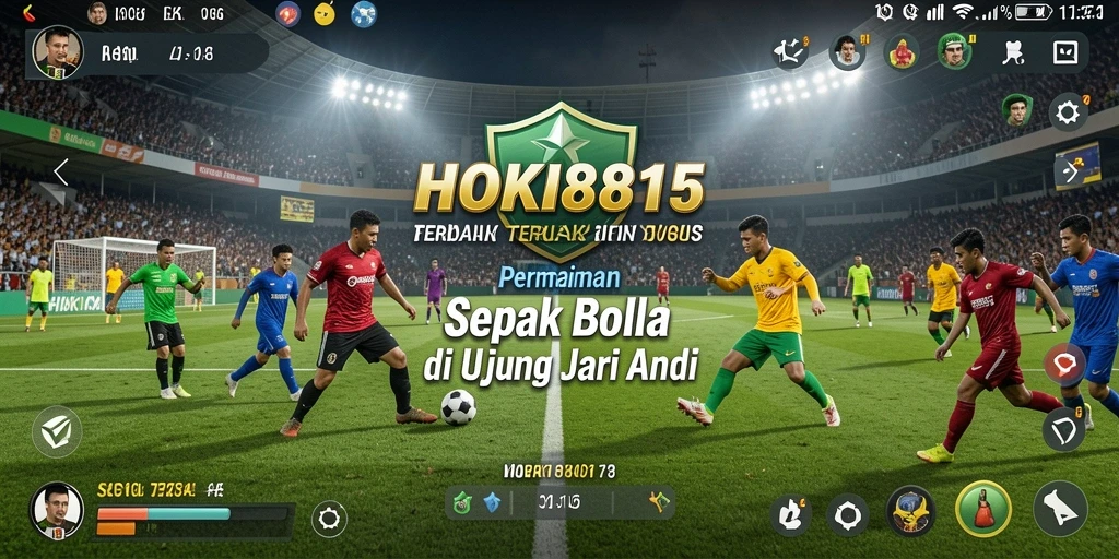 Screenshot HOKI8815 menampilkan aksi seru dalam permainan sepak bola.