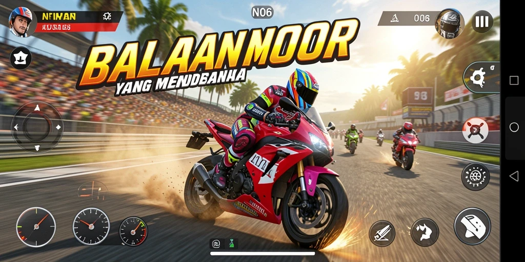 Gameplay N06 yang seru dan menegangkan dalam balapan motor.