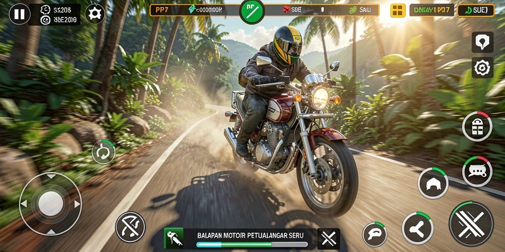 Screenshot dari gameplay balapan motor yang seru di PP7.