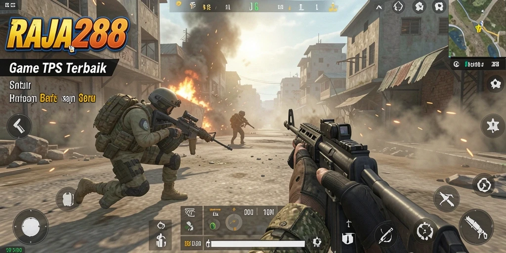 Tampilan gameplay menegangkan dari RAJA288 dengan aksi seru di medan perang.