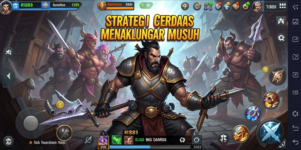 Tampilan gameplay RI889 dengan pertempuran strategi yang intens.