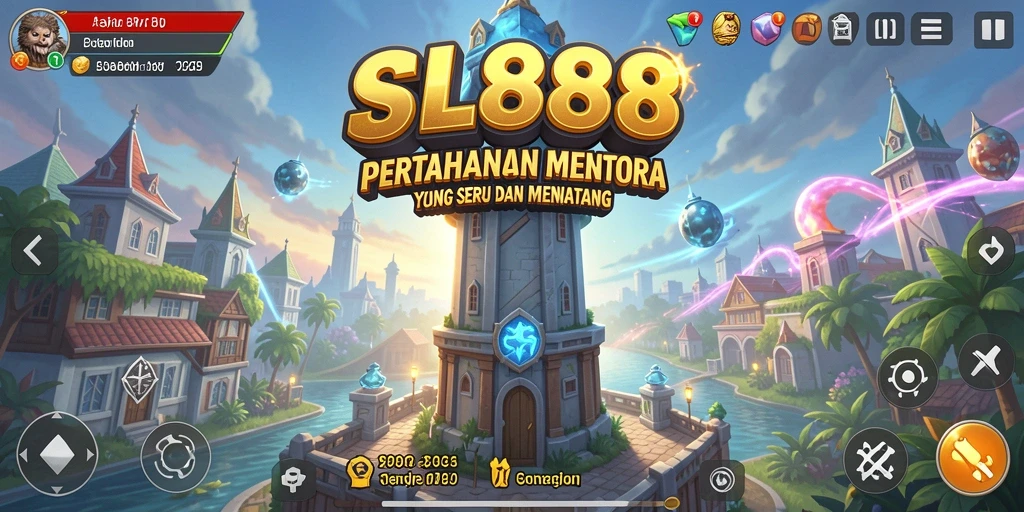 Screenshot dari gameplay Tower Defense SL888 yang menegangkan.